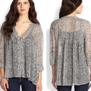 Joie Silk Black and White Polka Dot Sheer Blouse Small